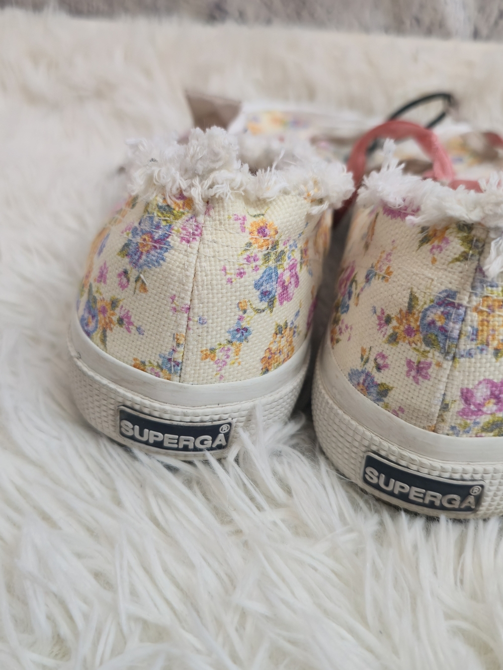 Superga X LoveShackFancy Cream Floral Coquette Canvas Fringe Sneakers - Picture 5 of 14